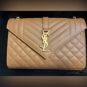 Saint Laurent Brown Medium Quilted Shoulder Bag in Grained Leather